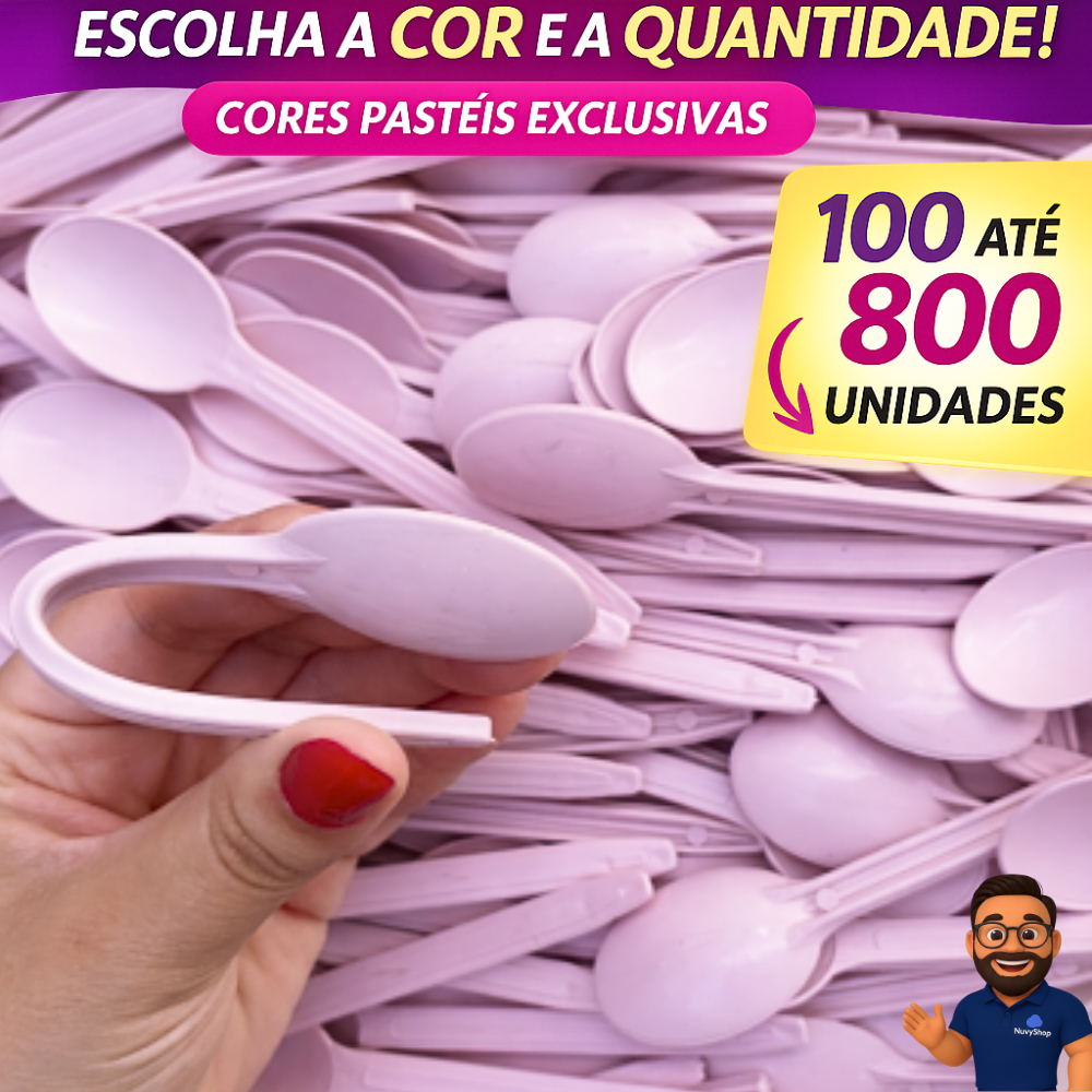 Colher Descartável Rosa Bebê 100 a 800 Unidades | Alta Resistência Festa Sobremesa Sorvete