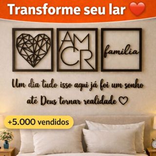 Kit 3 Quadros Cabeceira Familia Coração Geométrico Amor + Frase de Parede Variados Sala em Oferta na Shopee