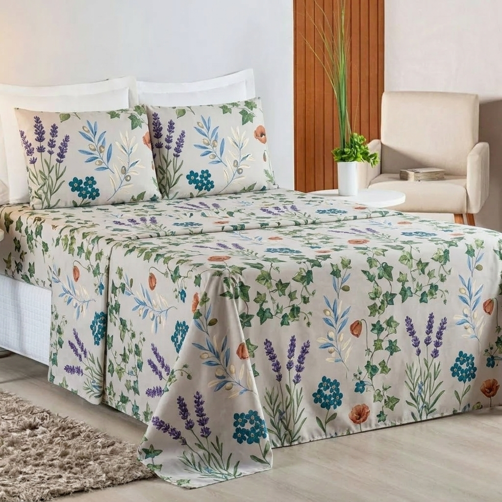 Jogo de Lençol Estampado 3/4 Peças Macio Cama Solteiro Casal Queen King