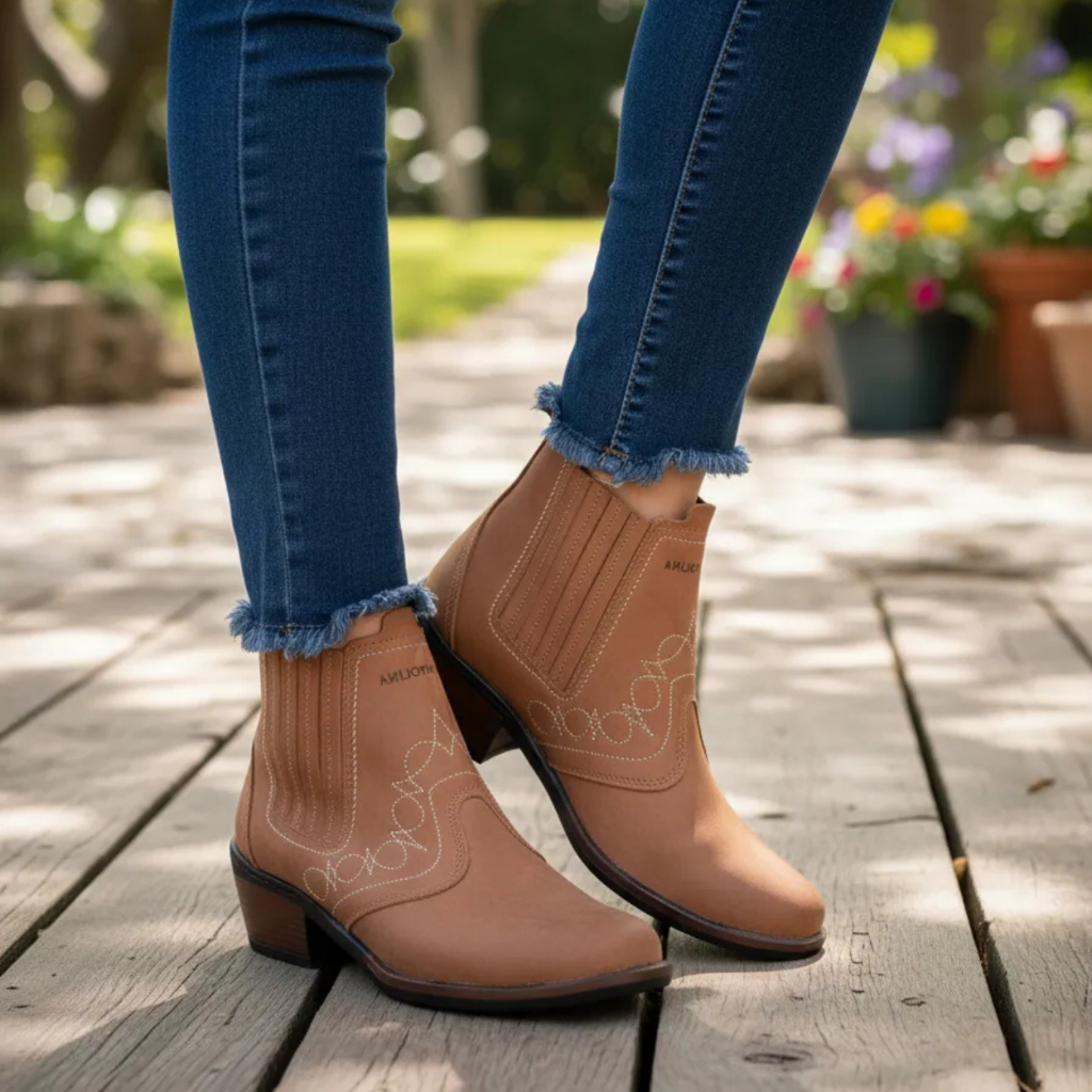 Bota Country Feminina Mulher Botina Marca Campolina Couro Nobuck Legitimo Solado Borracha Costurado Salto Alto 3636