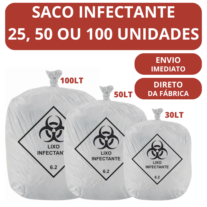 Saco de Lixo Hospitalar (Infectante) com 25/50/ 100 unidades Vários tamanhos