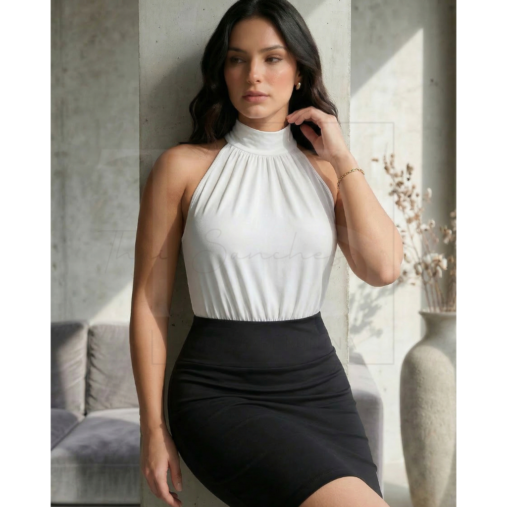 Body Feminino Regata Gola Colar Suplex Moda Evangelica Gringa Blogueira Luxo Elegante Blusa Casual