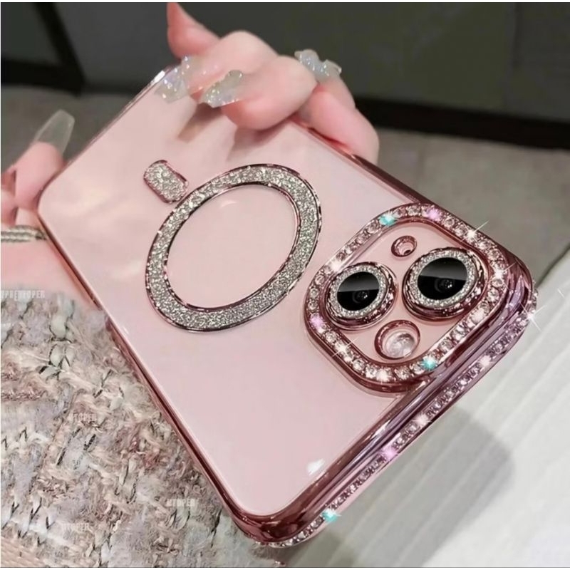 Alta Qualidade Diamante Glitter Chapeamento Claro Para Magsafe Caso iPhone  12  13  14  15  16  Pro Max Magnético Capa