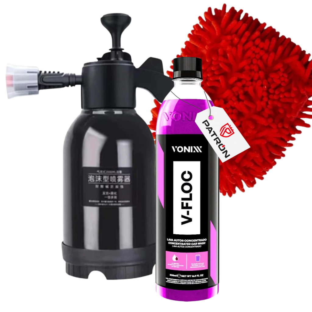 Kit para Lavagem Completa com Alta Espuma e Rendimento V-Floc+Pulverizador 2L + Luva de Microfibra