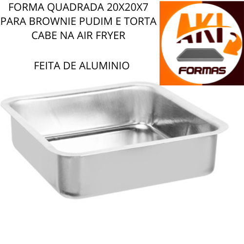 FORMA QUADRADA 20X20X7 DE ALUMINIO PARA BROWNIE PUDIM E TORTA ESTAMPADA CABE NA AIR FRYER