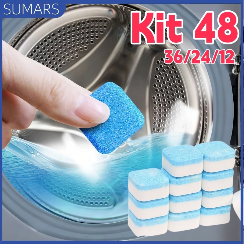 Kit 48/36/24/12 Pastilhas Para Limpeza de Máquinas de Lavar Roupas Efervescentes Multifuncional