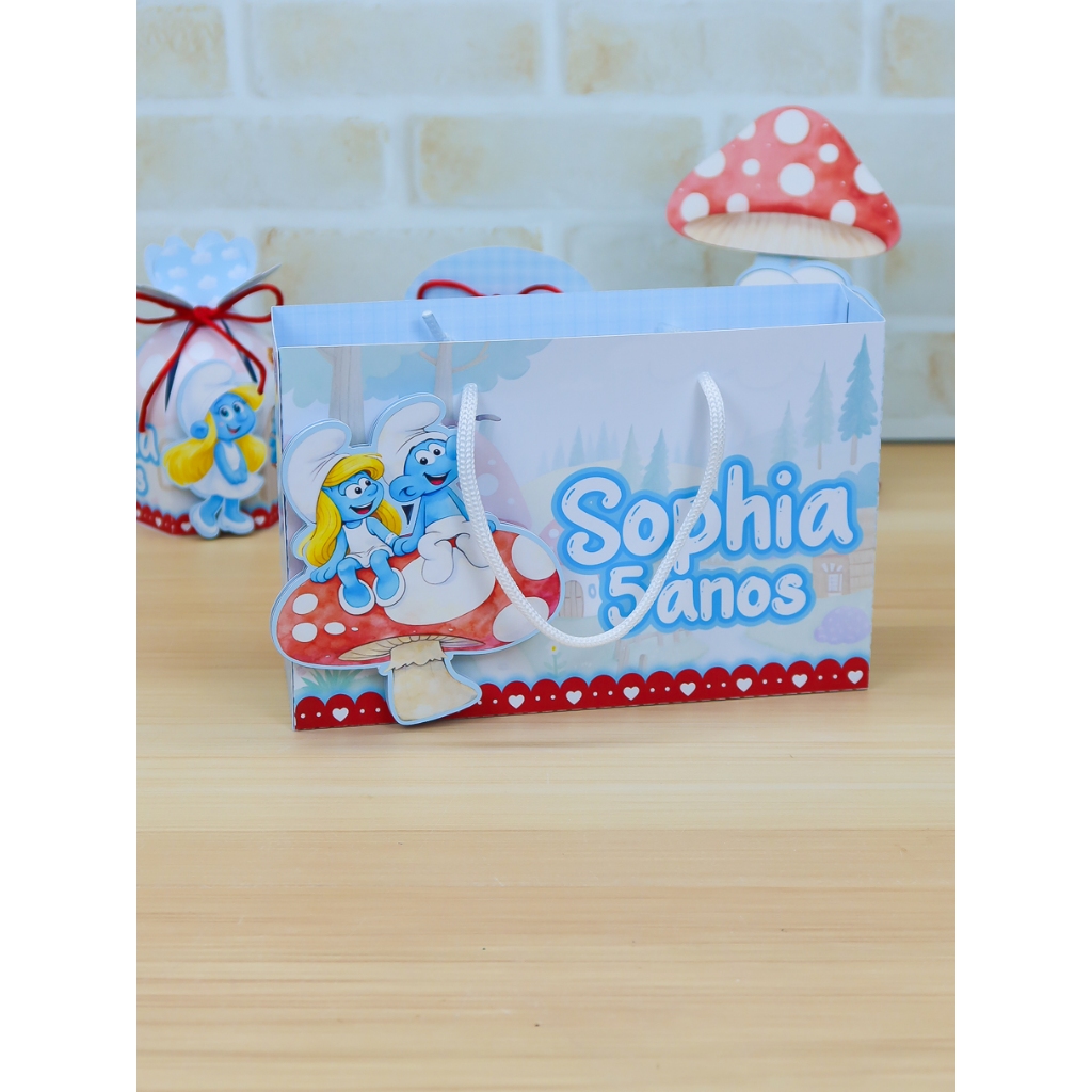 SACOLINHA SMURFS Personalizada Lembrancinha Infantil Nome e Idade Festa Smurfs Luxo com Aplique 3D