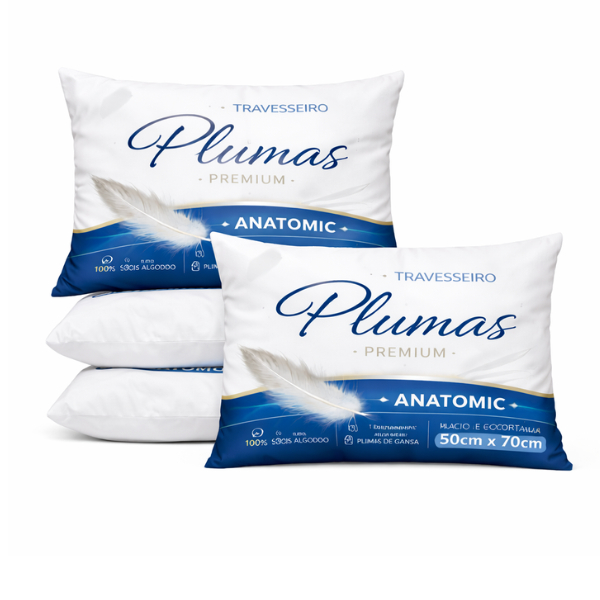 Kit até 4 Travesseiro Pluma de Ganso Original 100% 70x50cm Envio Full