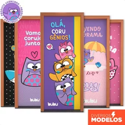 Capa de Porta Infantil Bubu e as Corujinhas 2,10x0,80 Decorativa Sublimada Em Tecido Veste Fácil - Licenciado