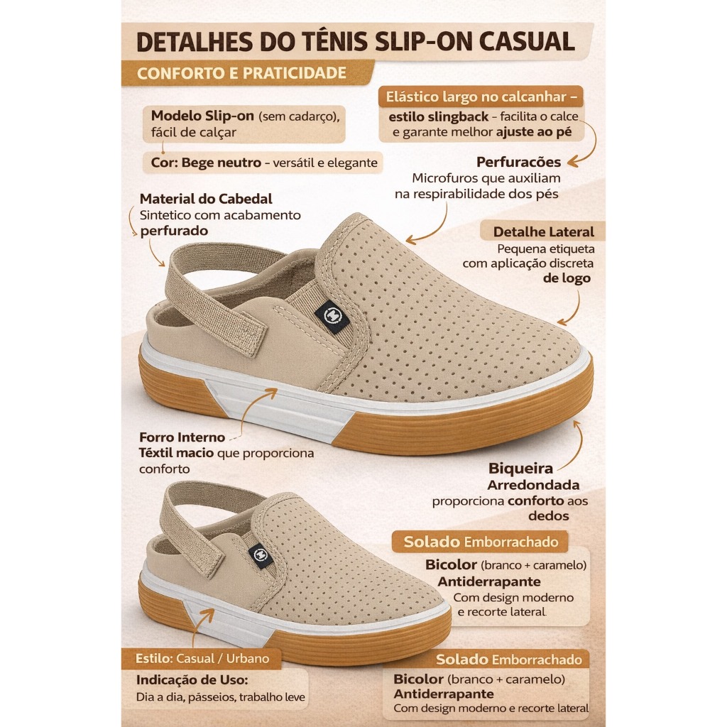 Tênis Slip On Molekinho 2136.645 Cabedal Perfurado Respirável