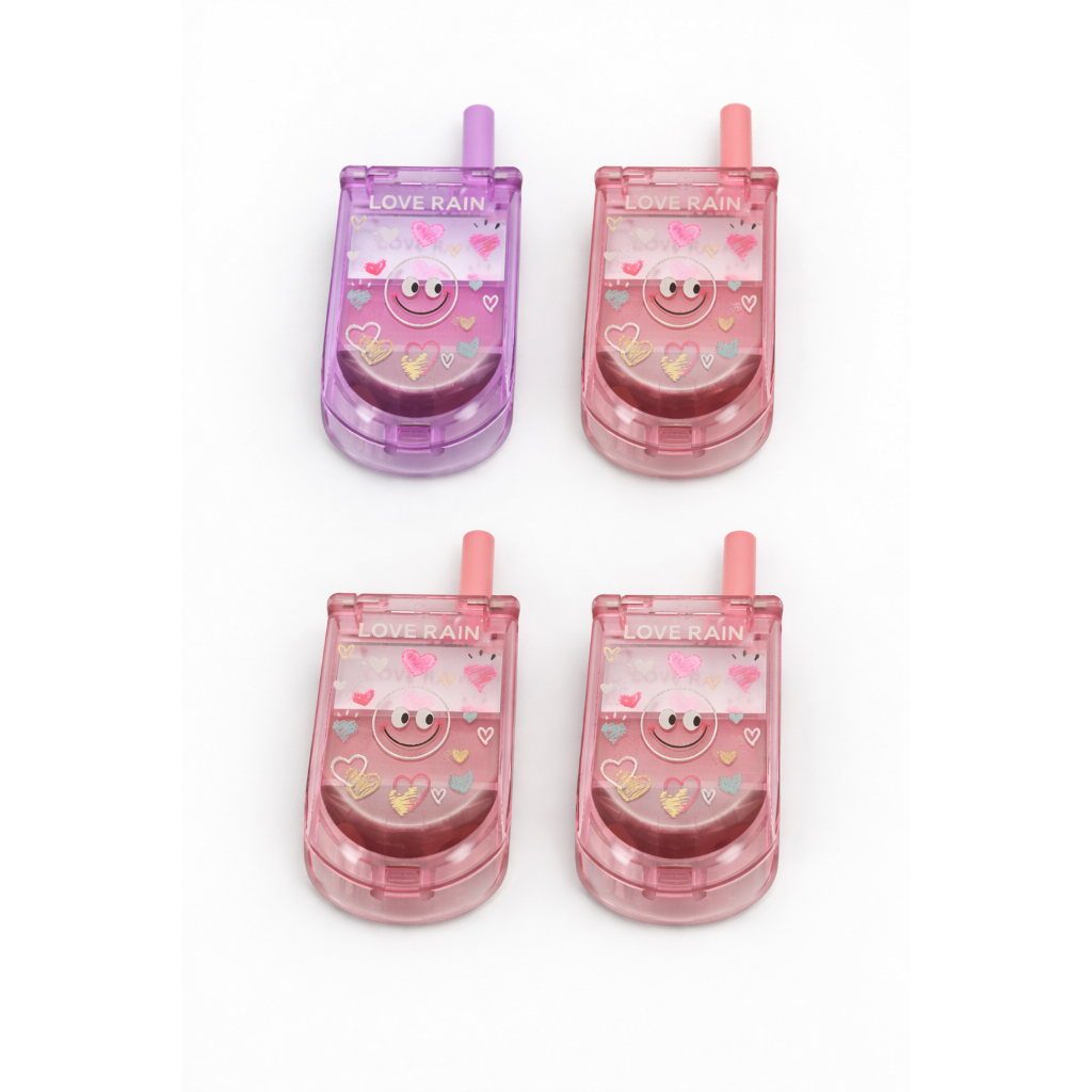 Batom Gloss 2 Cores com Espelho | Lip Balm Hidratante Celular Fofo Portátil