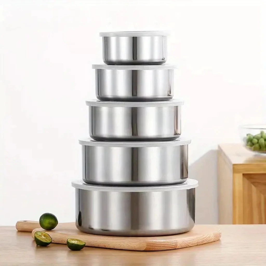 Conjunto Potes Hermeticos Redondos Inox Vedacao Alta Tampa Firme Organizador Mantimentos Cozinha Empilhavel De Achadinho