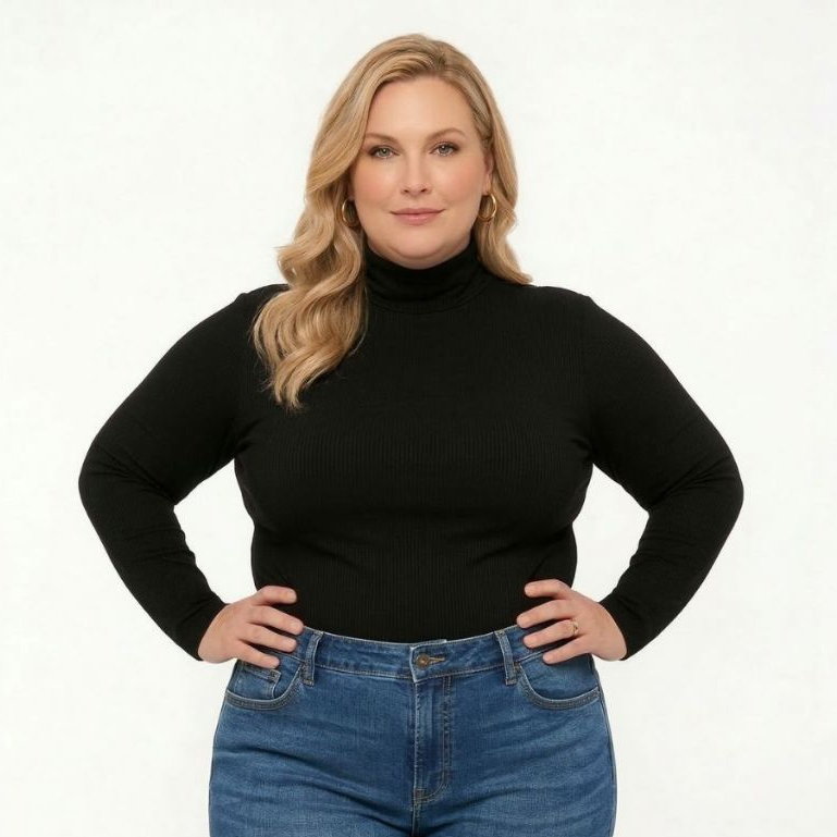 Blusa Feminina Cacharrel Gola Alta Manga Comprida Plus Size Canelada em Oferta na Shopee