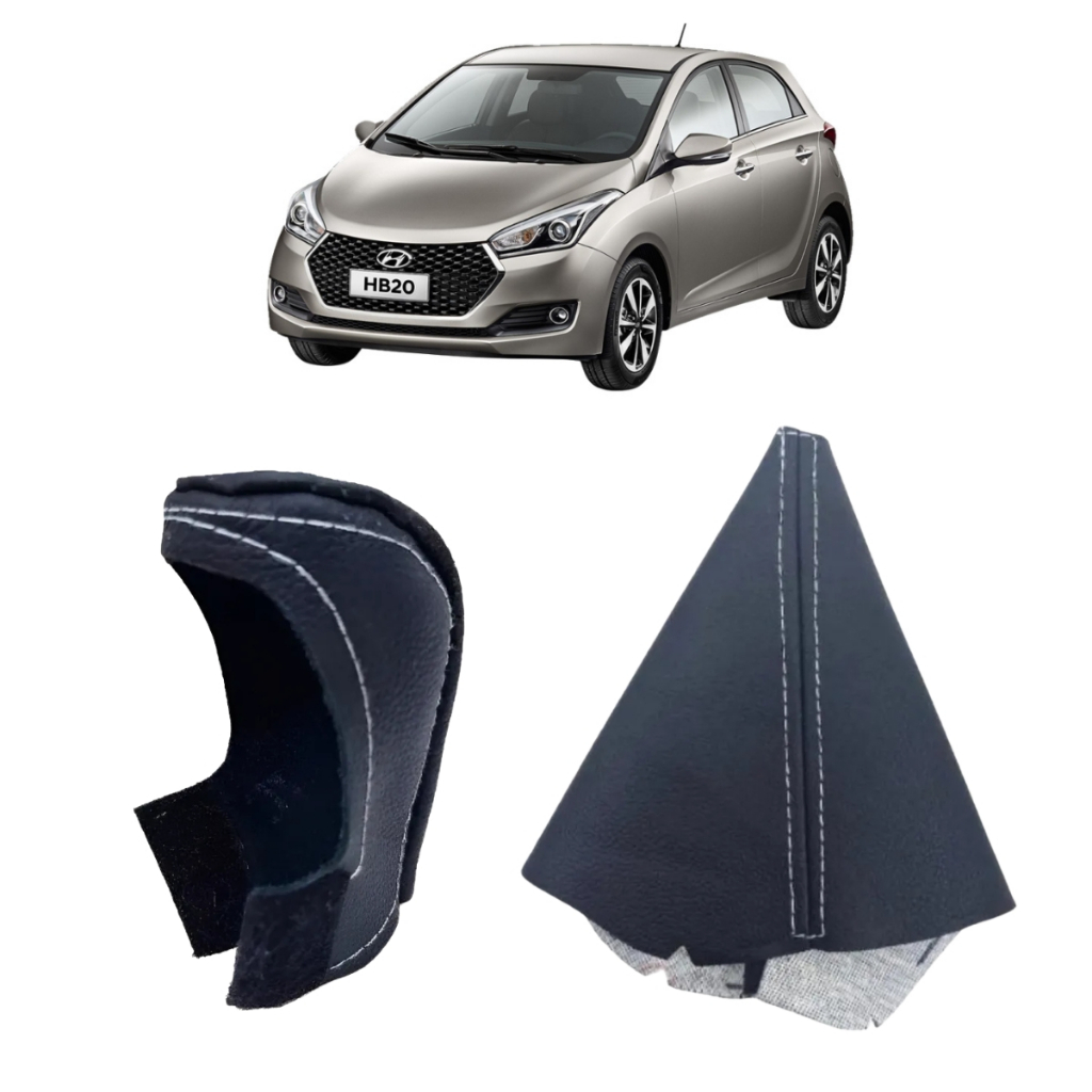 Kit Coifa câmbio e capa da manopla Automática Hyundai Hb20 Sense 2016 2017 2018 2019
