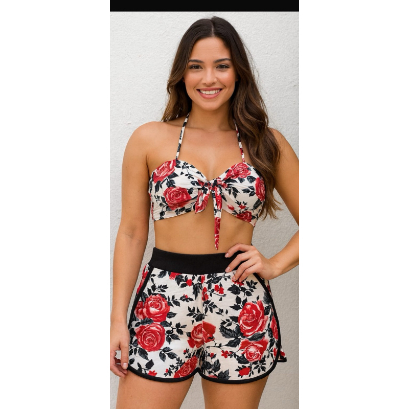 Biquíni Hot Pants cintura alta  com o shorts 3 peças Lançamento 2025
