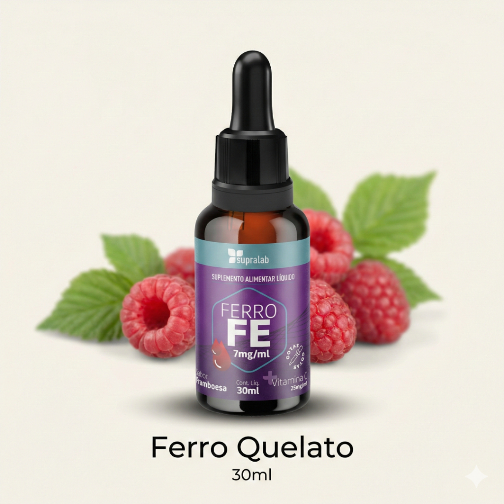 Ferro Quelato Bisglicinato Líquido + Vitamina C 30ml Alta Absorção Não Irrita o Estômago Sabor Framboesa em Oferta na Shopee