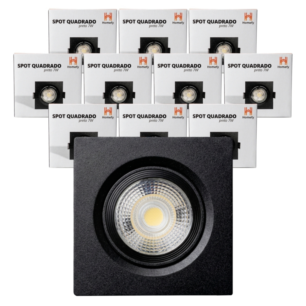 Kit 10 Luminárias Spot Led 7w Preto Embutir Direcionável Teto 6500K 3000K 4000K Homefy