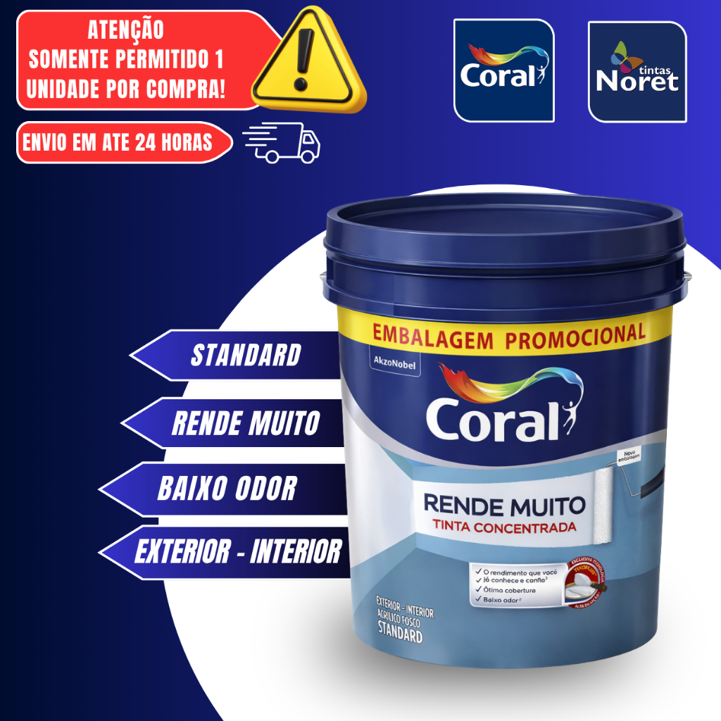 Tinta Acrílica Fosca Rende Muito Coral 20l Standard Lavável