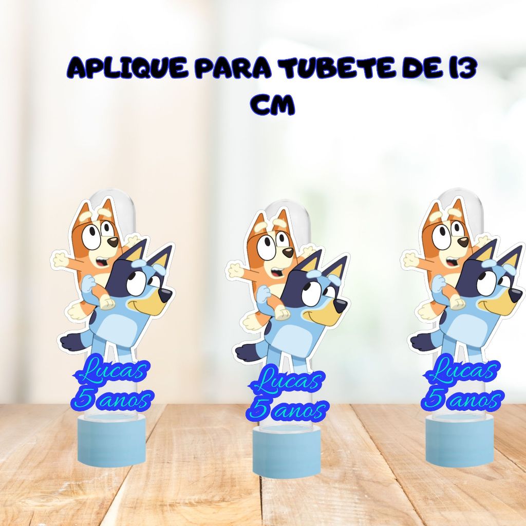 Apliques para Tubete Personalizados Bluey Azul | Qualquer Tema | Festa Infantil | Lembrancinhas