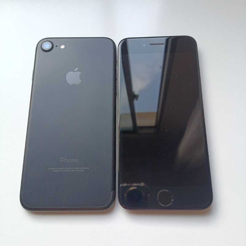 Sucata iPhone 7 A1778 Preta Completa, Placa Mãe, Carcaça, FLEX Carga, Tela Original, Home, Câmeras Tudo