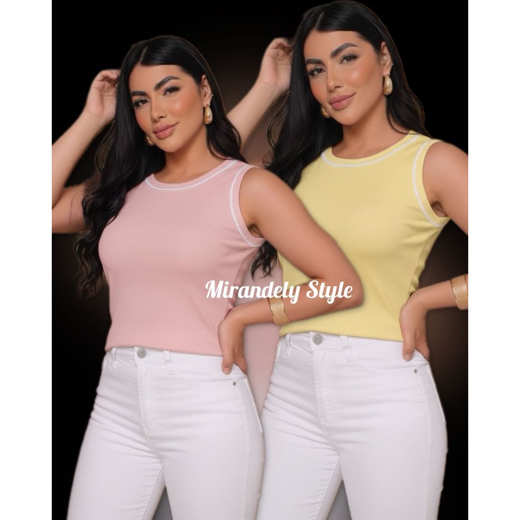 Kit 2 Blusas Regata Femenina - Bicolor em Ribana, Look Perfeito pro Dia a Dia. em Oferta na Shopee