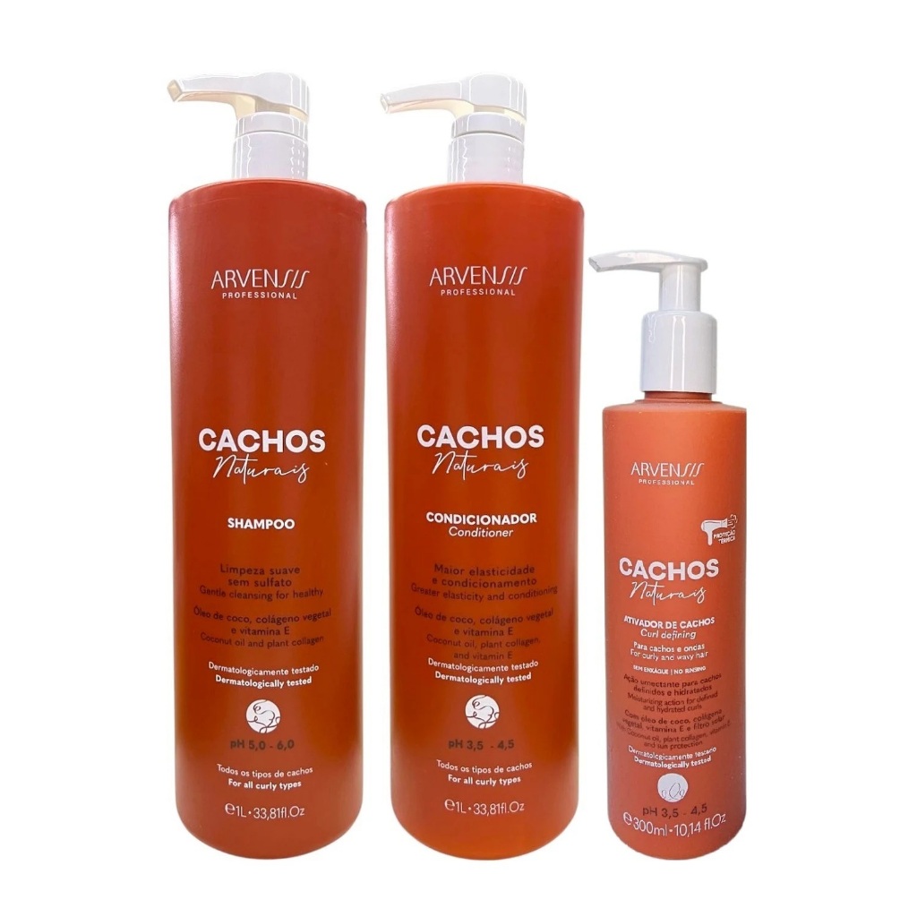 Kit Arvensis Professional Cachos Naturais - Shampoo 1L + Condicionador 1L + Ativador De Cachos 300ml