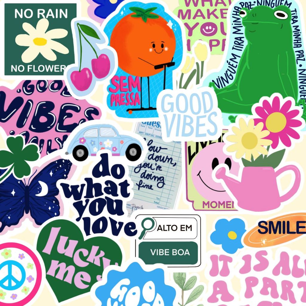 30 Adesivos Vibe Boa À prova d'água Para Colagem e Personalização Garrafas Capinhas Kindle Journal Malas Scrapbook