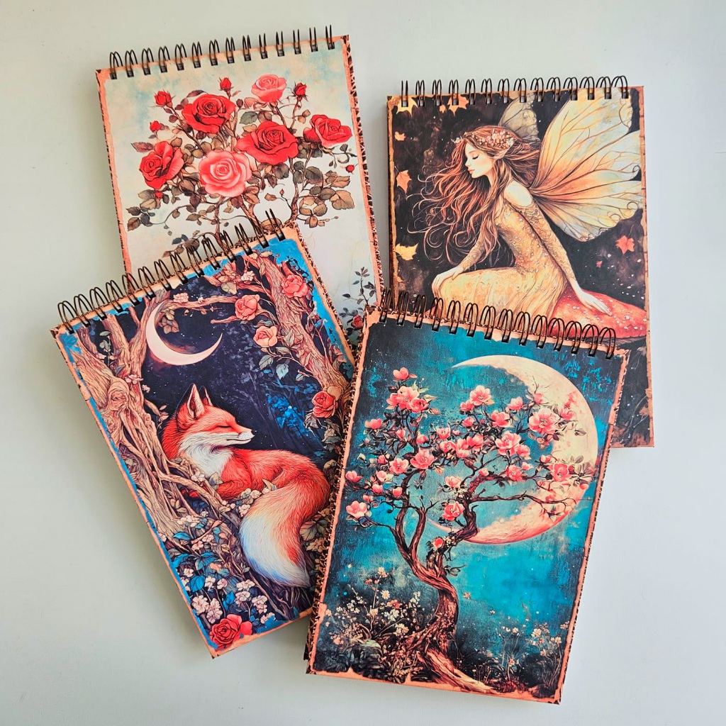 Caderno Sketchbook Desenho e Aquarela A4 27x19cm - 120g, 240g, 300g Vintage/fairycore