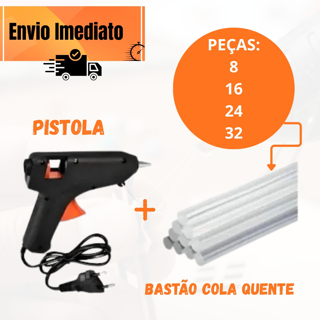 Pistola para Cola Quente Pequena Bivolt 10W + Refil de 8 a 64 Bastões 7mm Aplicador Artesanato