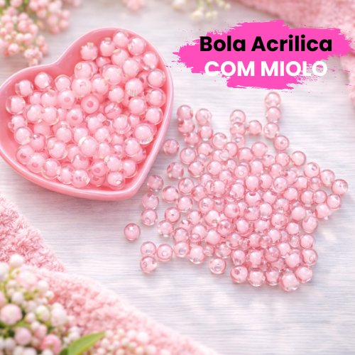 Micanga Rosa Bebe 8mm Bola Acrilica Transparente com Miolo Furo Passante