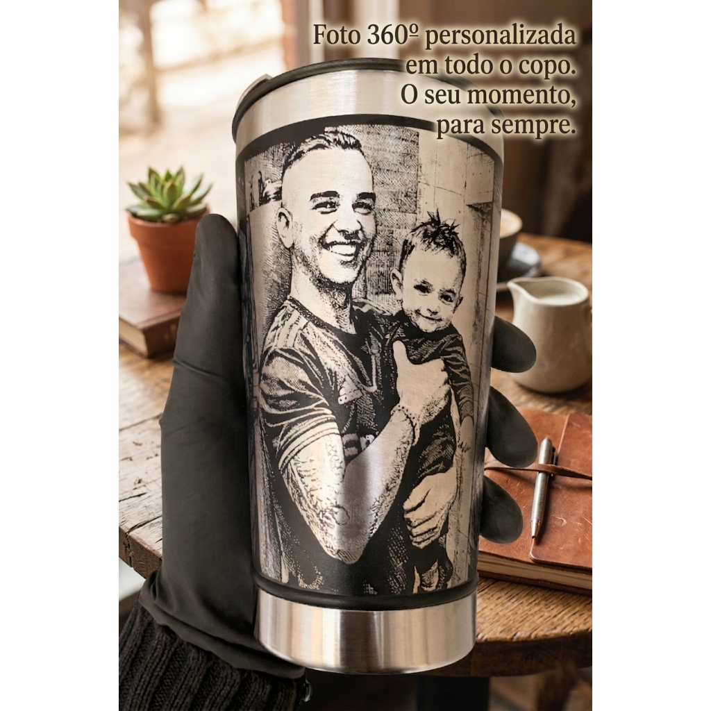 Copo Termico Com Foto Personalizado Gravacao a Laser Inox Alta qualidade Abridor e Tampa