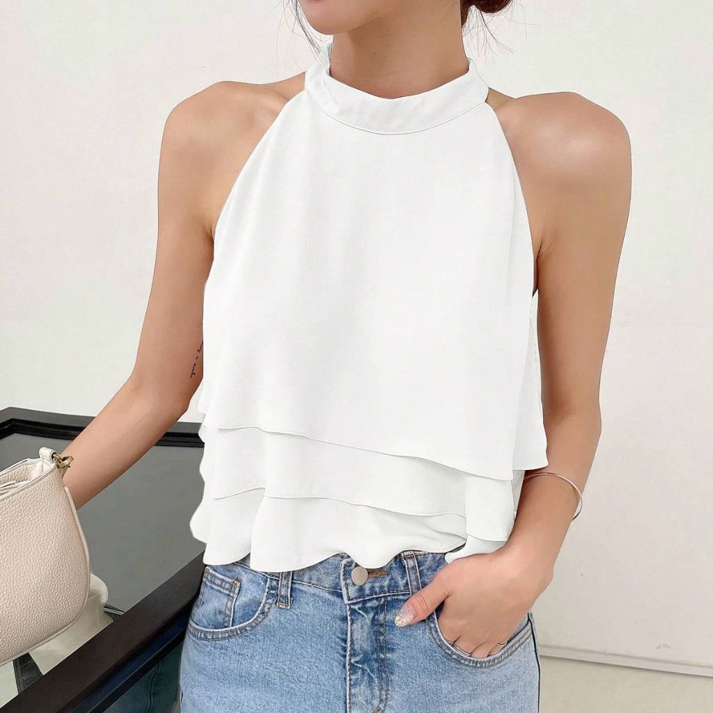 Camisa Casual de Negócios Feminina sem Mangas em Cor Sólida, Blusas Femininas sem Mangas para Sair em Oferta na Shopee