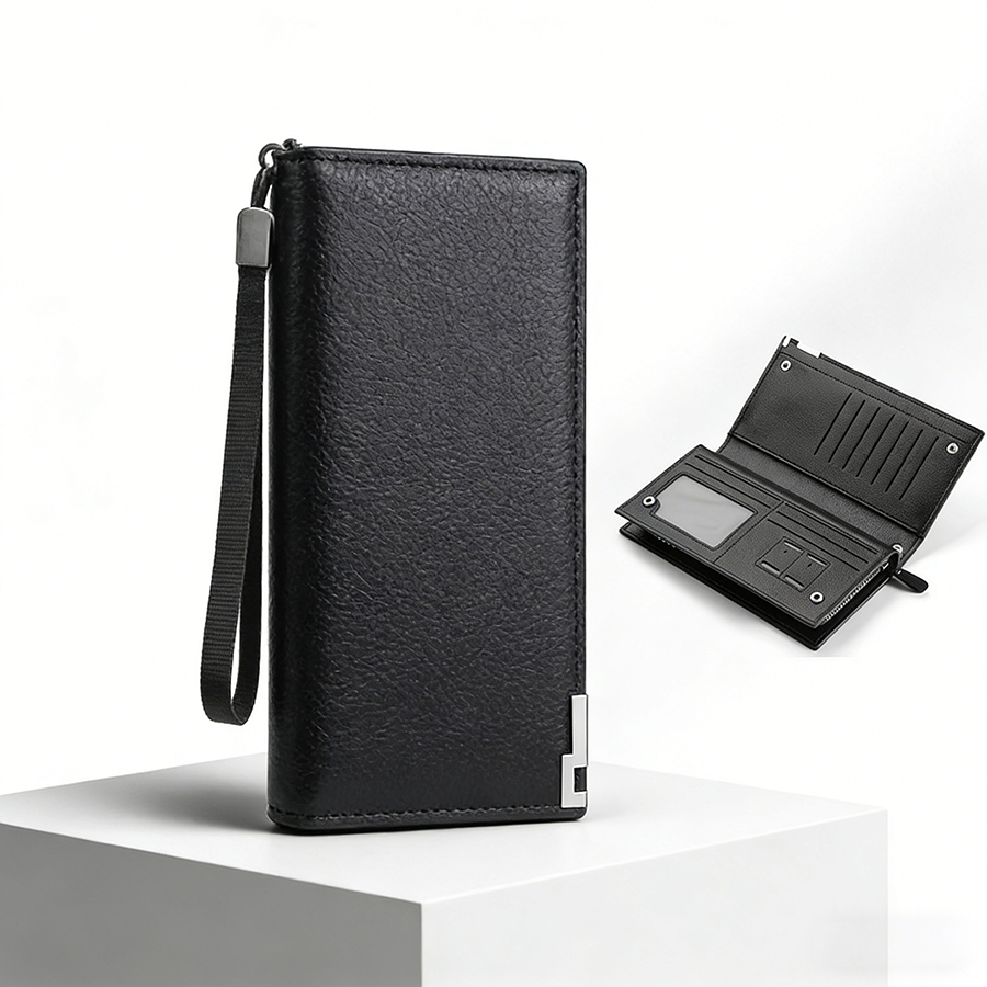 Men's Long  Wallet Carteira De Moedas Masculina Moda RFID Bloqueio De Carteiras Masculinas Couro Zíper Porta-Cartões De