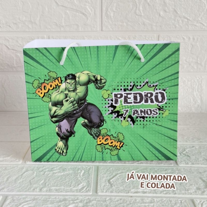 Sacolinha Personalizada Hulk ( já vai montada) Lembrancinha |Aniversário |Festa Infantil