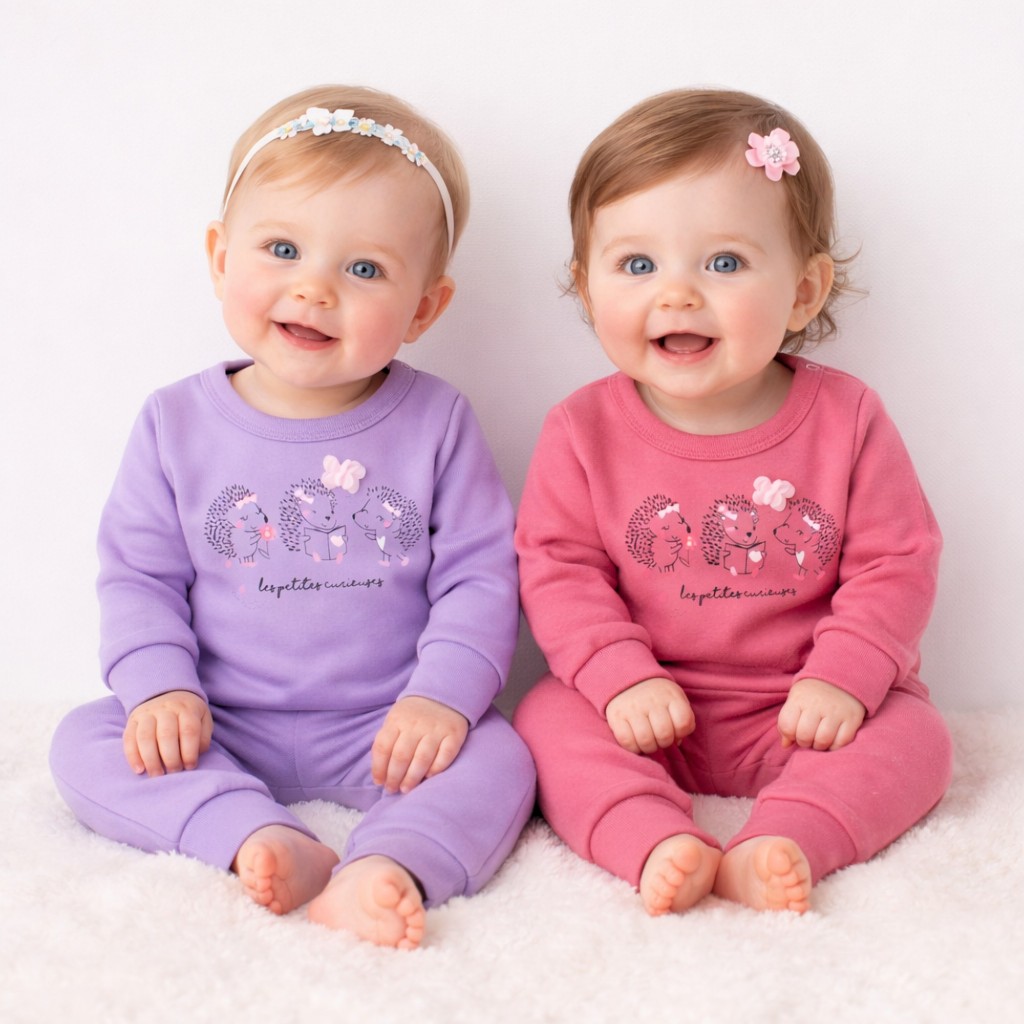 Conjunto Com Casaco De Inverno Para Bebê Menina Em Soft Liso - 1 a 9 Meses