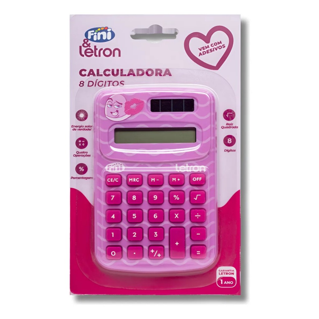Calculadora FINI BEIJO | Com Adesivos | Recarrega com Energia Solar - LETRON