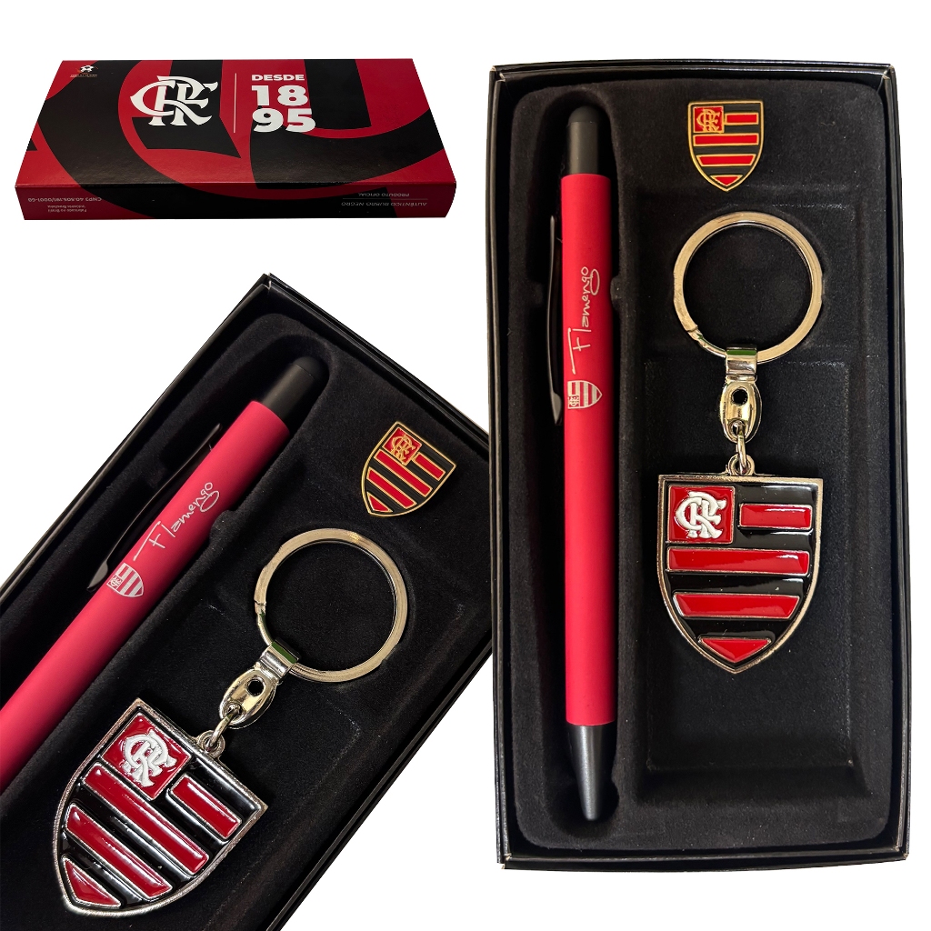 Kit Premium Presente Flamengo Oficial Chaveiro Caneta Boton Torcedor Futebol Clube Time Original