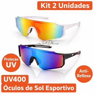 Kit 2 Óculos  Esportivo UV400 Masculino Feminino Ciclismo Corrida Anti-Reflexo Lente Espelhada