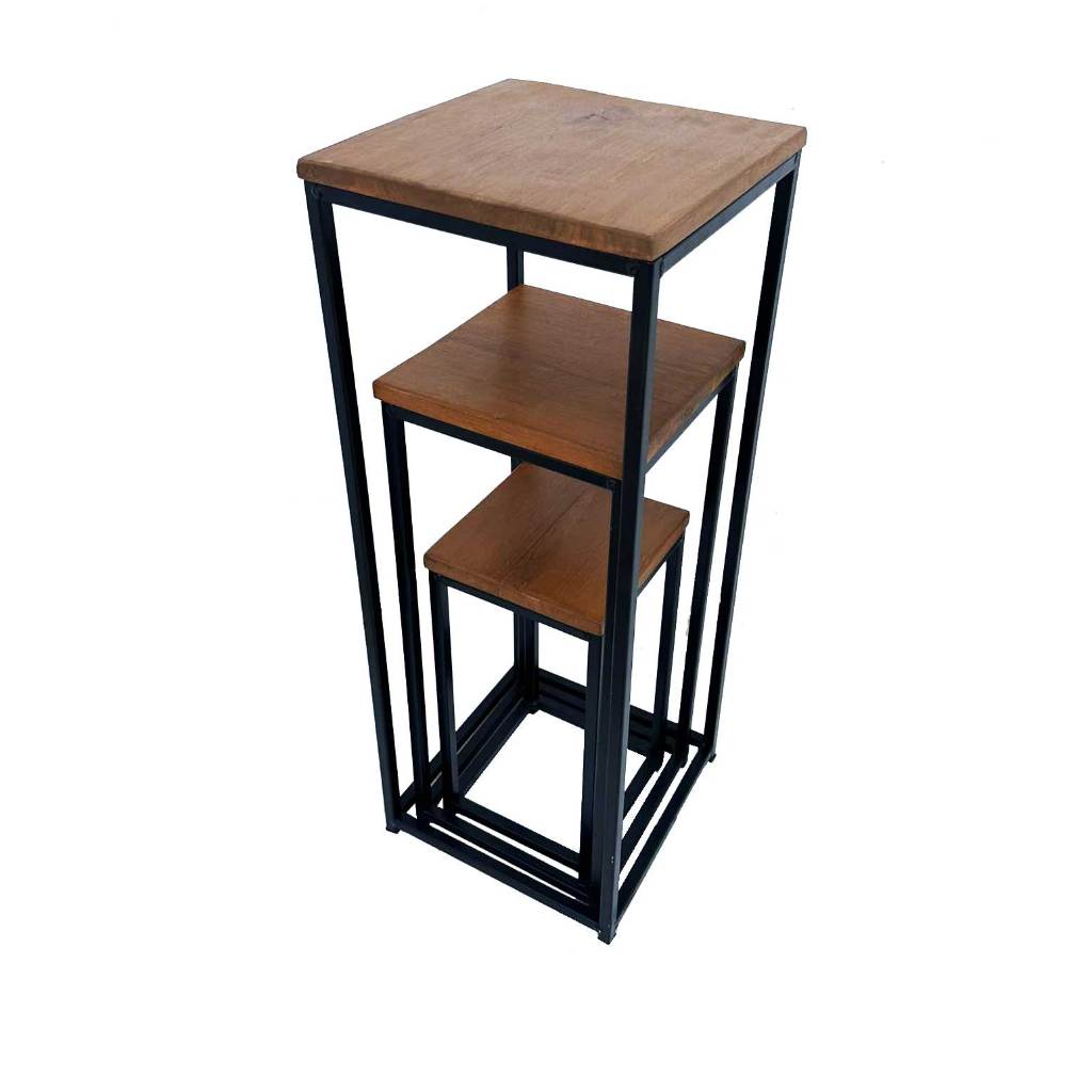 SUPORTE PARA PLANTAS FERRO E MADEIRA MESINHA LATERAL MULTIUSO ESTILO INDUSTRIAL JARDINEIRA FLOREIRA DE CHÃO