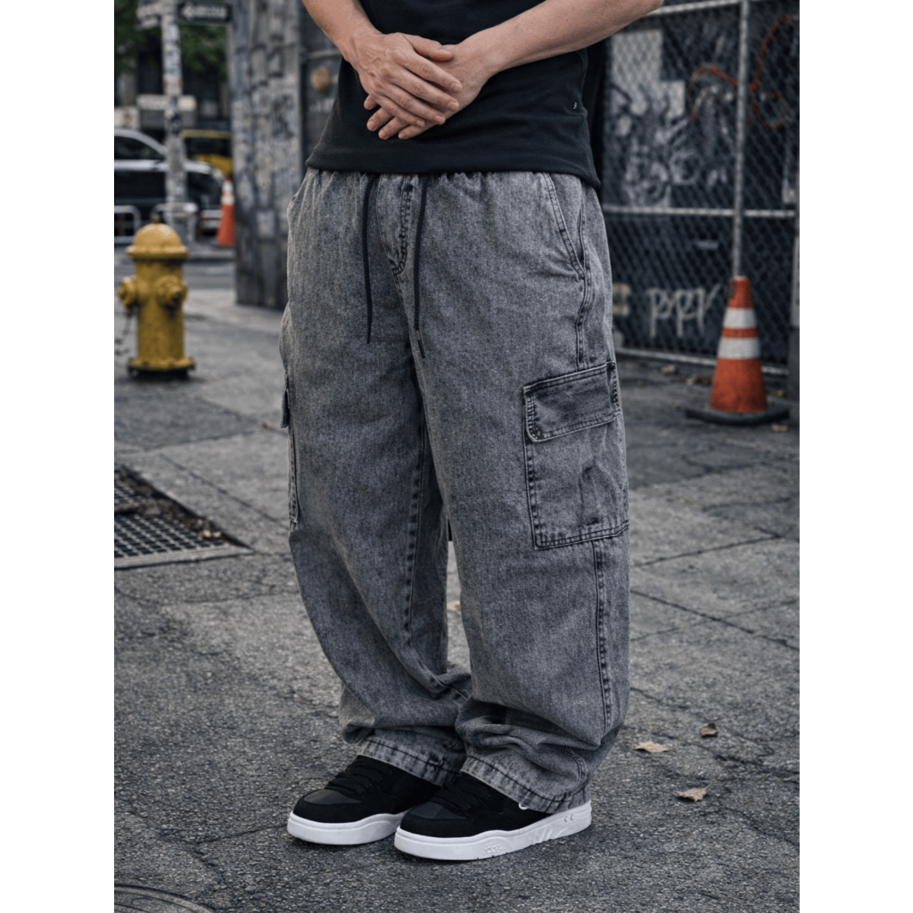 Calça Cargo Jeans Cinza Estonada Masculina