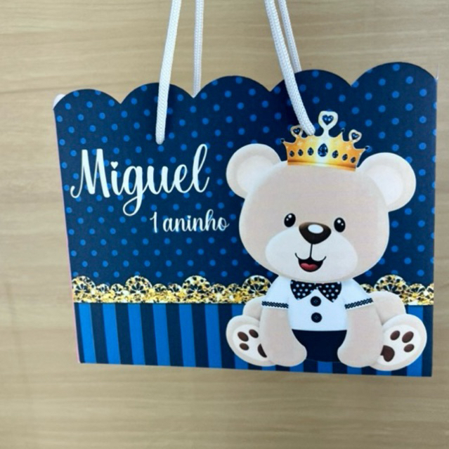 Sacolinha PEGUE E MONTE - Ursinho Realeza Príncipe - Lembrancinha Festa / Aniversário Infantil