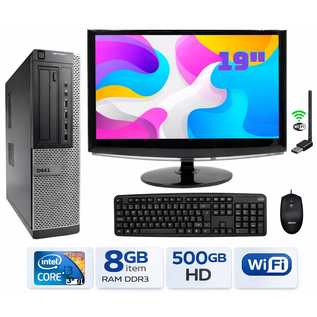 Computador Completo Dell Intel de 3ª Geração 3010 8gb Ram Ddr3 500gb HD Monitor 19 Polegadas Grande em Oferta na Shopee