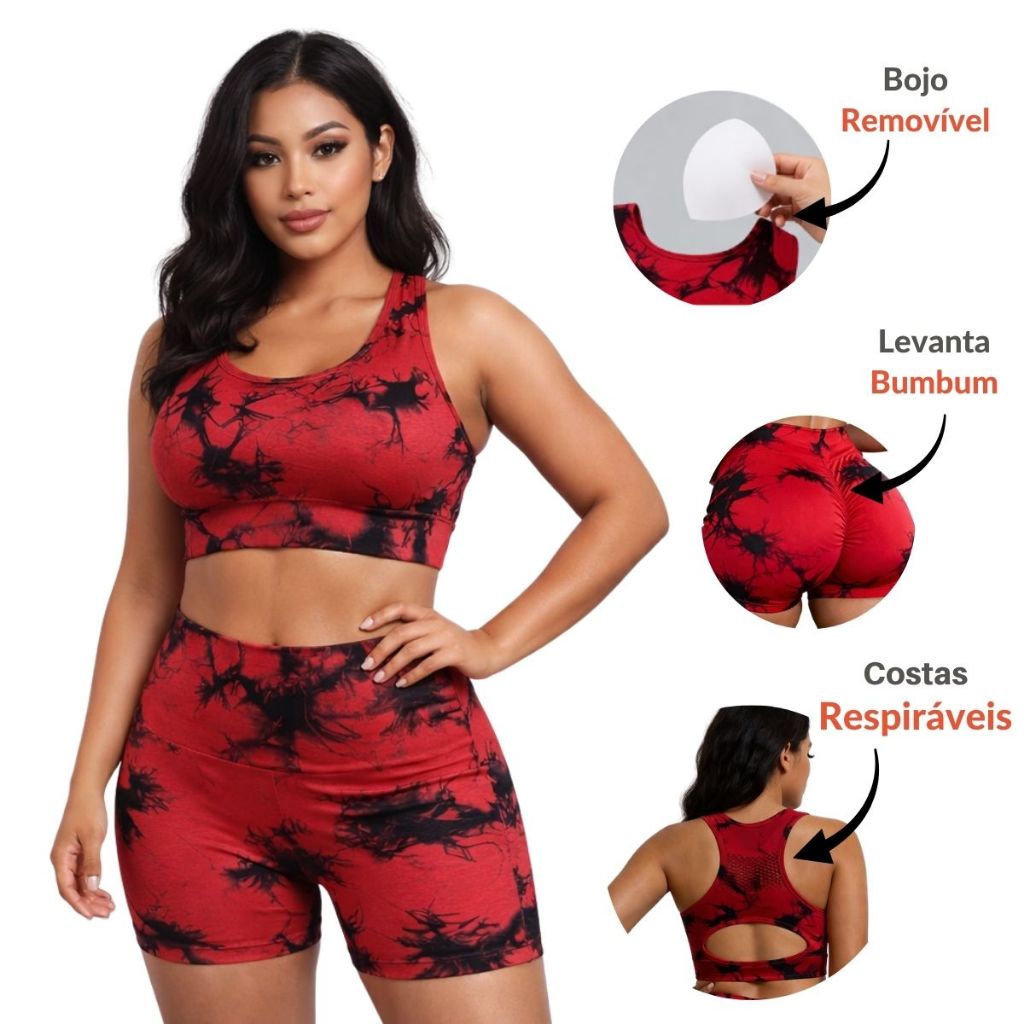 Conjunto Fitness de Academia Corrida Cintura Alta Efeito Levanta Bumbum Top Bojo Removível