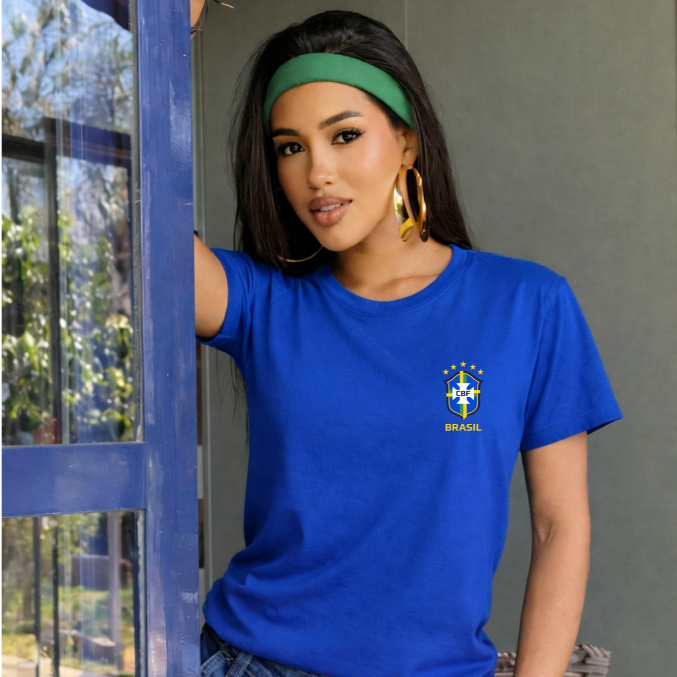 T-Shirt Feminina Estampada Brasil Blusa Copa 100% Algodão Envio Imediato em Oferta na Shopee