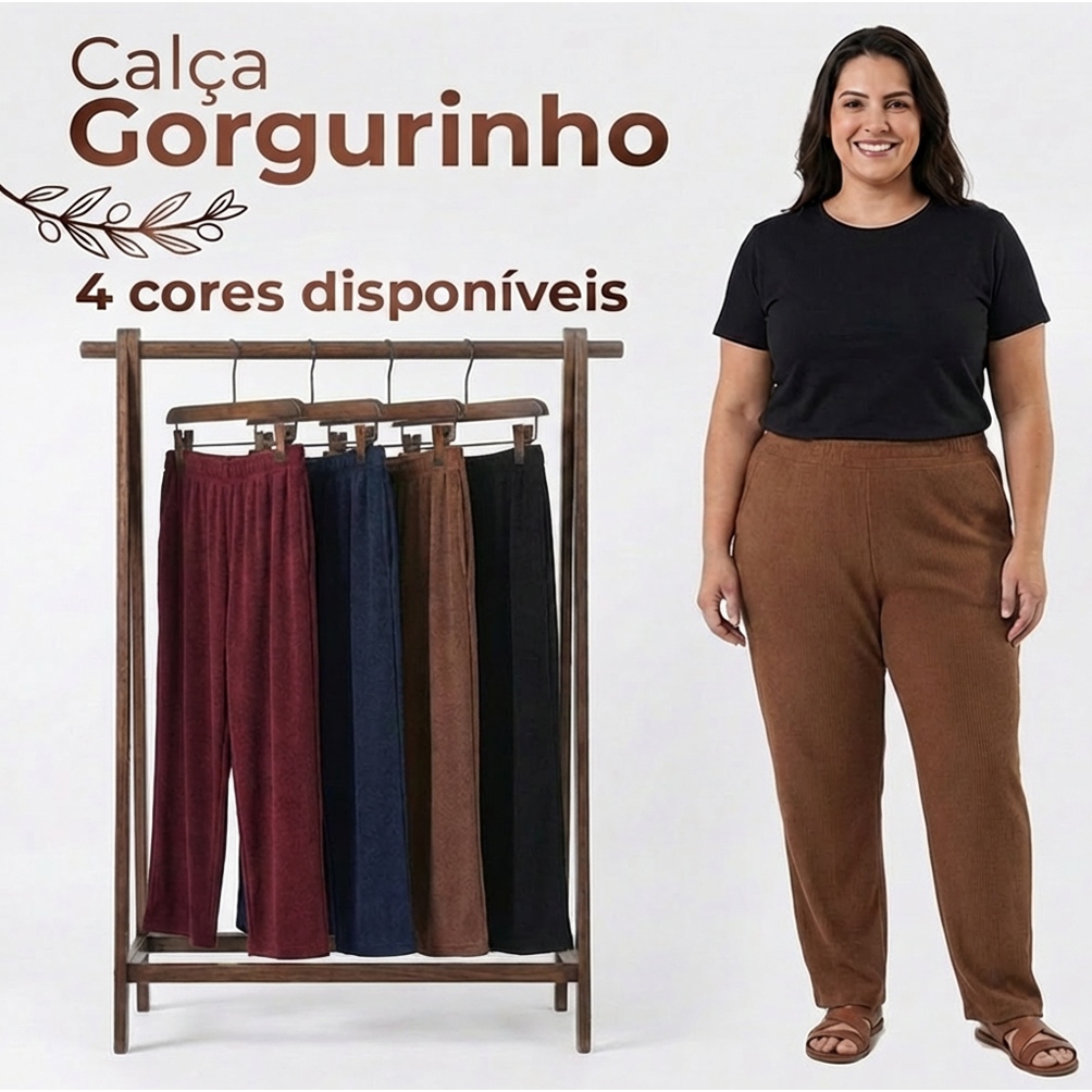 Calça Gorgurinho Canelada Feminina Senhora | Modelagem Reta | Cós Alto com Elástico | Conforto Dia a Dia | Plus Size em Oferta na Shopee