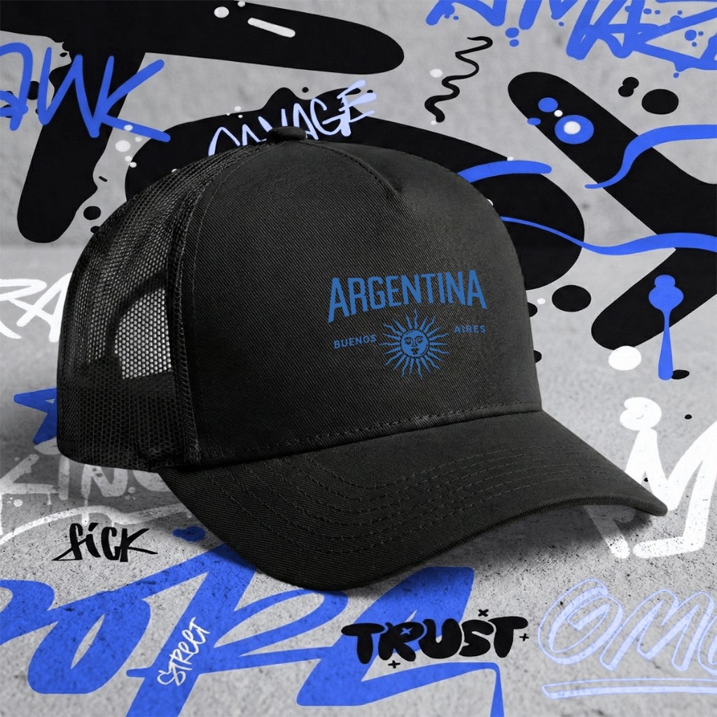 Boné Trucker Telinha "Argentina Buenos Aires" Aba Curva Unissex Estilo Casual Aesthetic Copa do Mundo 2026