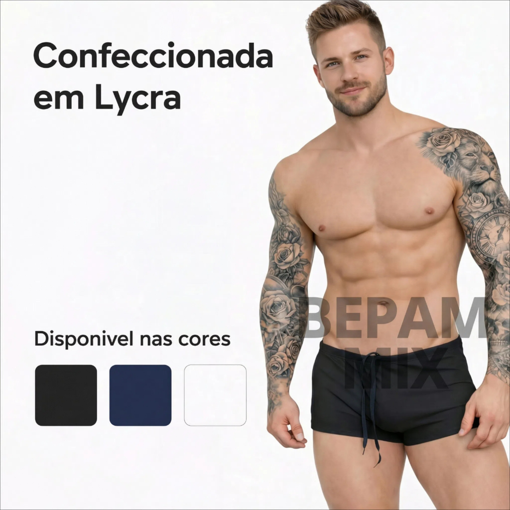 Sunga Boxer Masculina Lycra Premium UV50+ Resistente ao Cloro Confortável Moda Praia