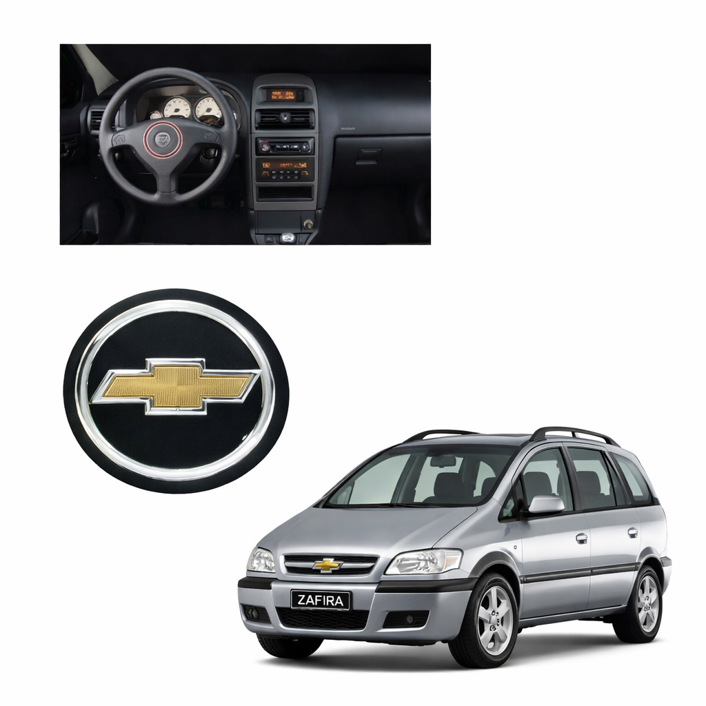 Emblema Botão Buzina Peça Cromada com Gravata Dourada Meio do Volante