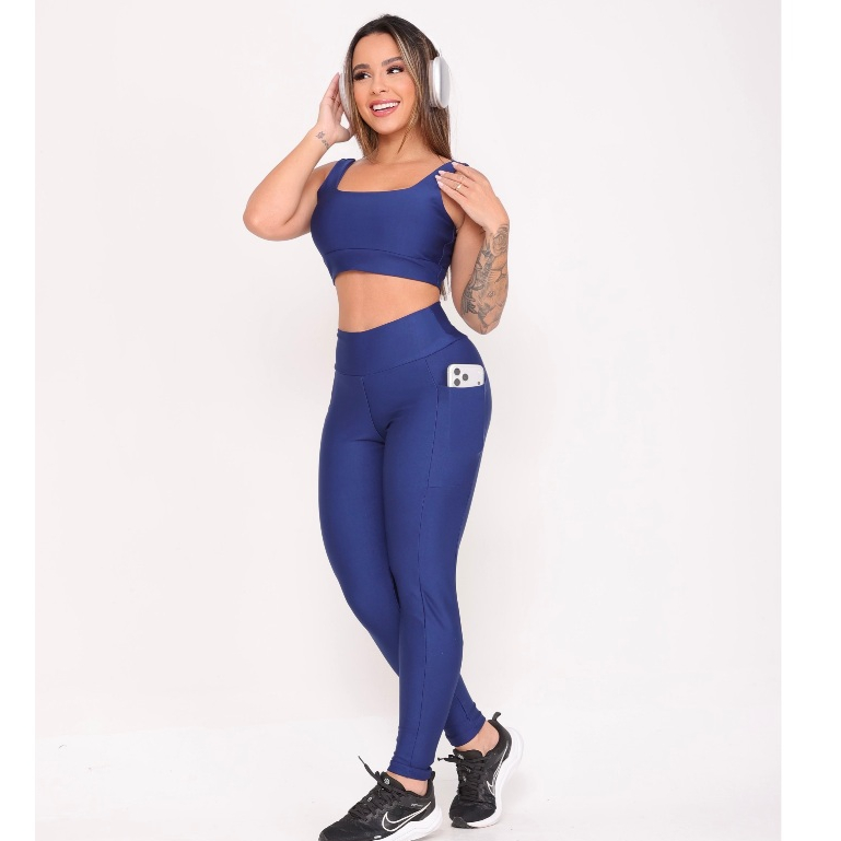 Conjunto Fitness Feminino Legging Com Bolso Academia Suplex Grosso Não Transparece Treino Academia Corrida