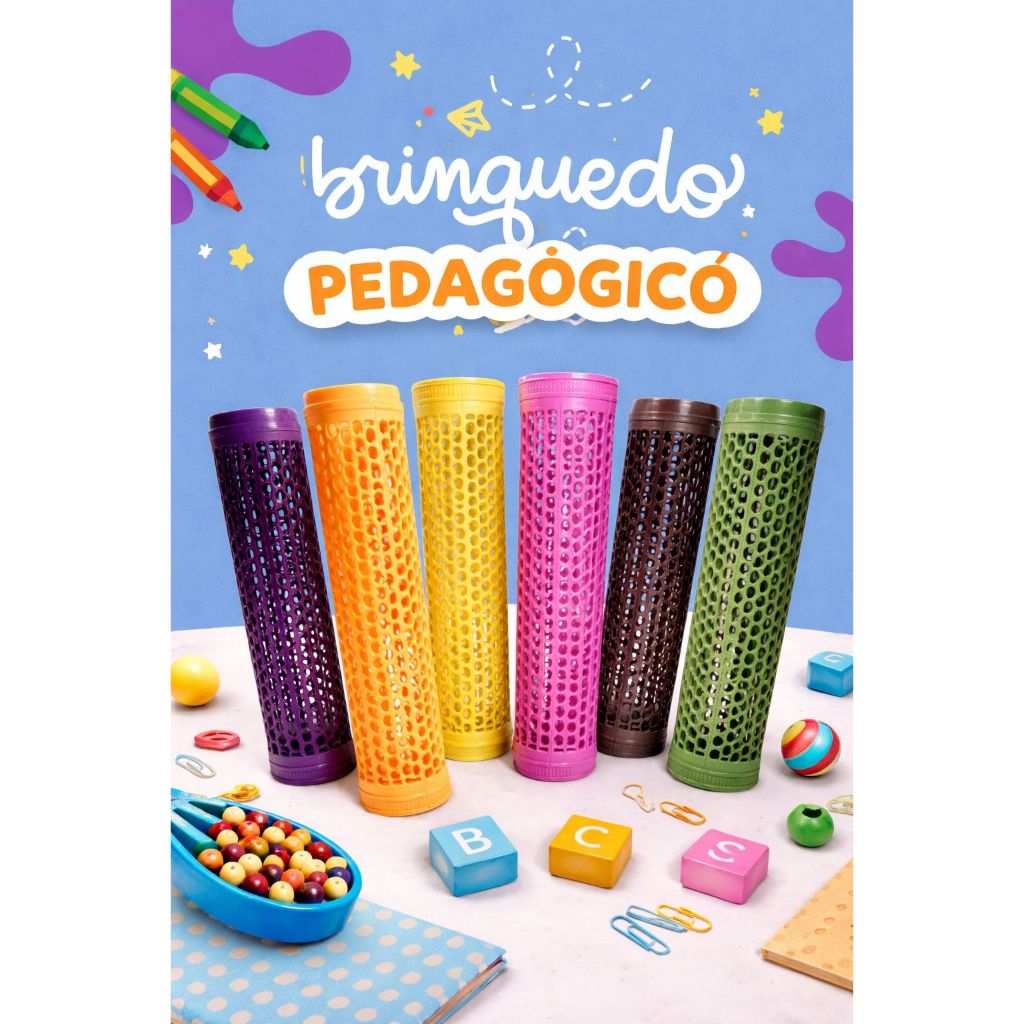 KIT 25 Cilindros Plástico Vazado Brinquedo Pedagógico Encaixe - Montessori - Bebê - Atóxico - Cores Diversas - Brinquedo